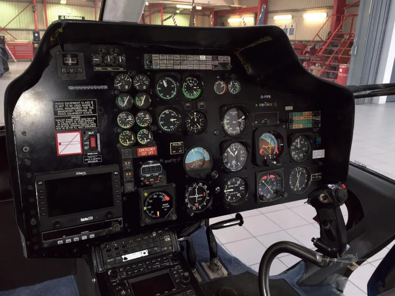 Cockpit and instrument panel of a 1983 EUROCOPTER AS355F-1.