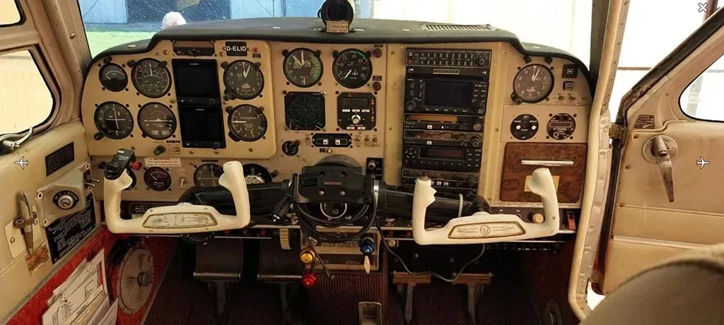 Cockpit and instrument panel of a 1966 Beechcraft Debonair.
