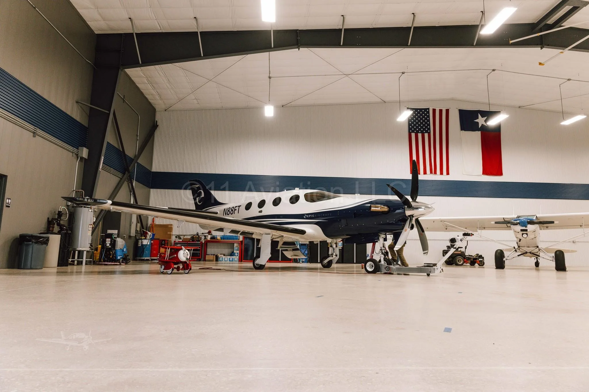 Exterior view of a 2023 EPIC E1000 GX, N88FT.