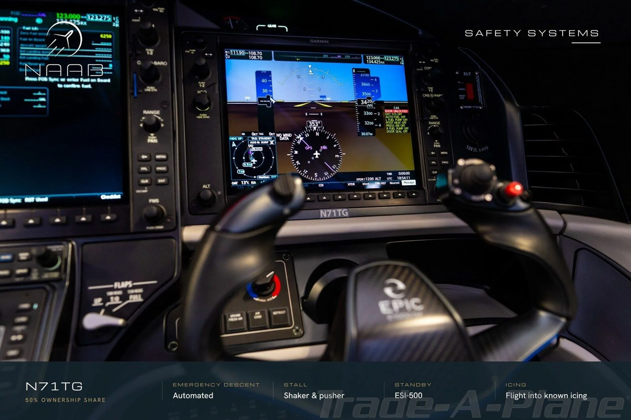 Cockpit and instrument panel of a 2022 EPIC E1000.