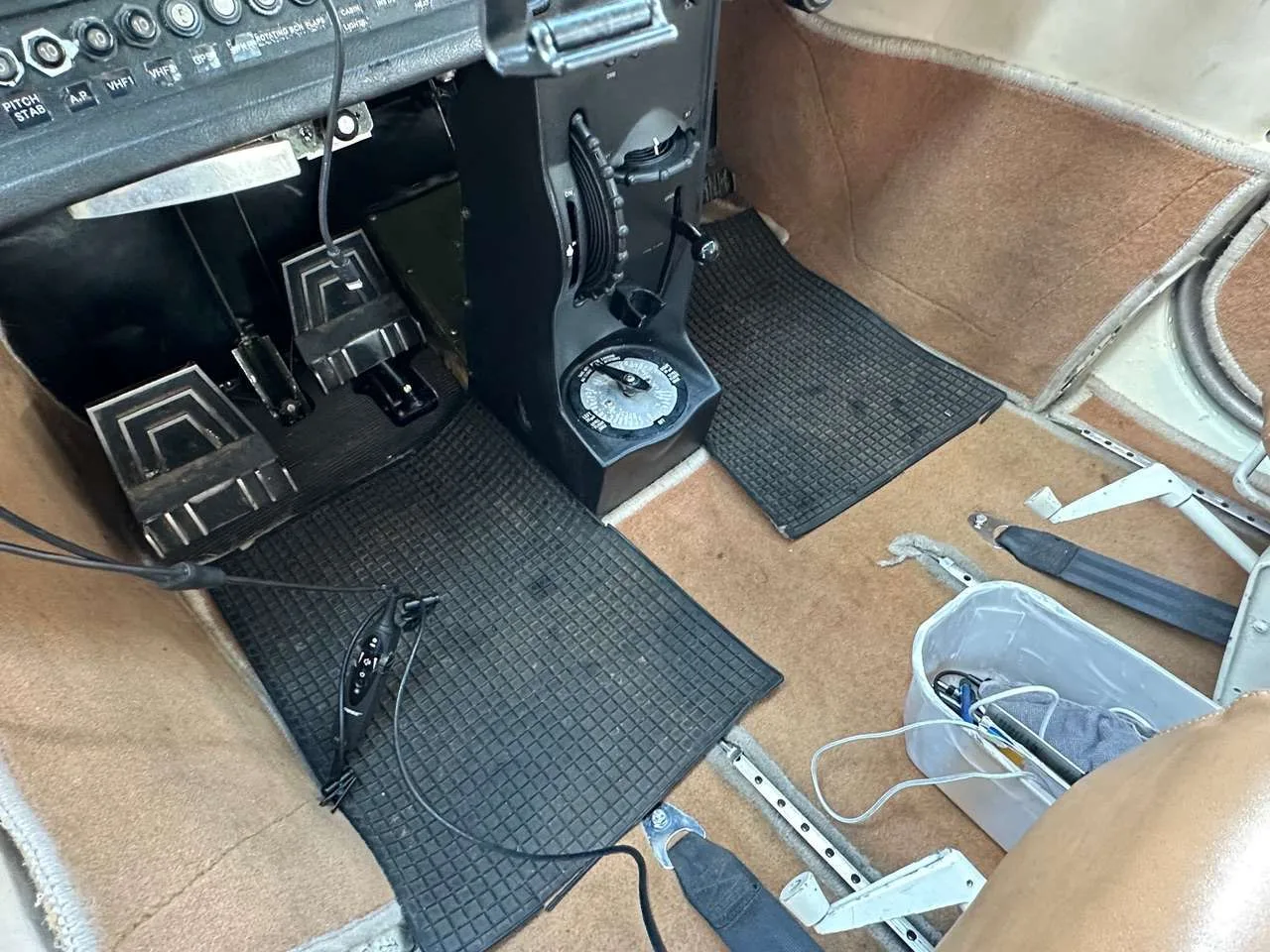 Cockpit and instrument panel of a 1973 Cessna C182 P.