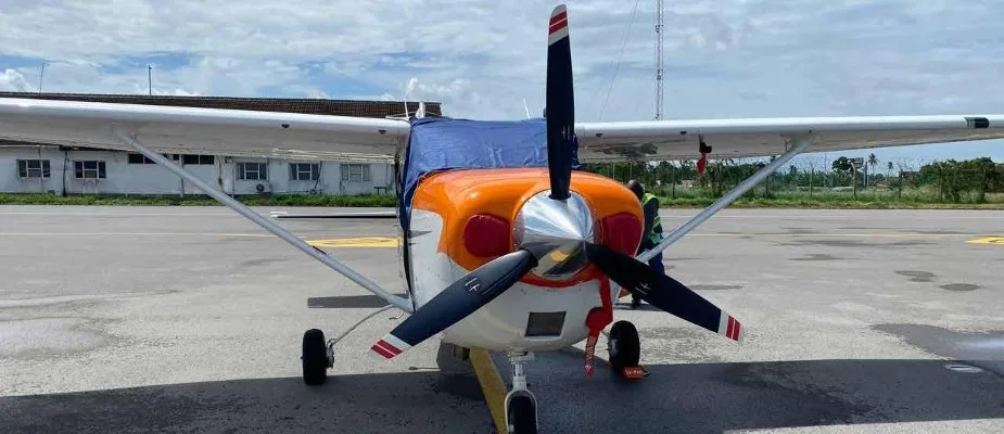 Exterior view of a 2023 Cessna T206H.