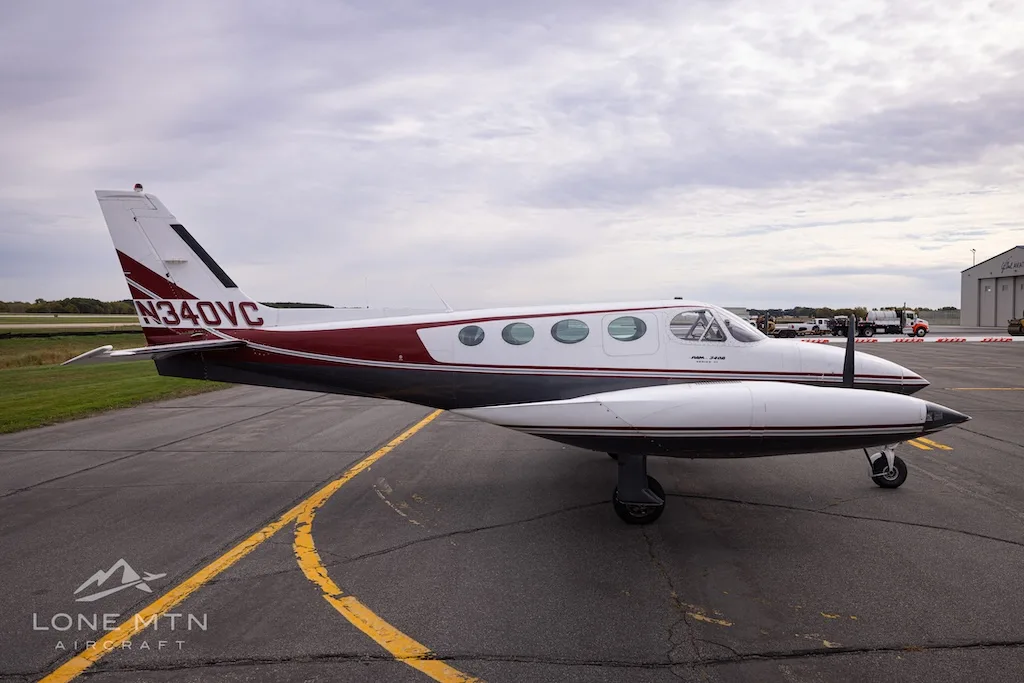 Exterior view of a 1977 Cessna 340A, N340VC.