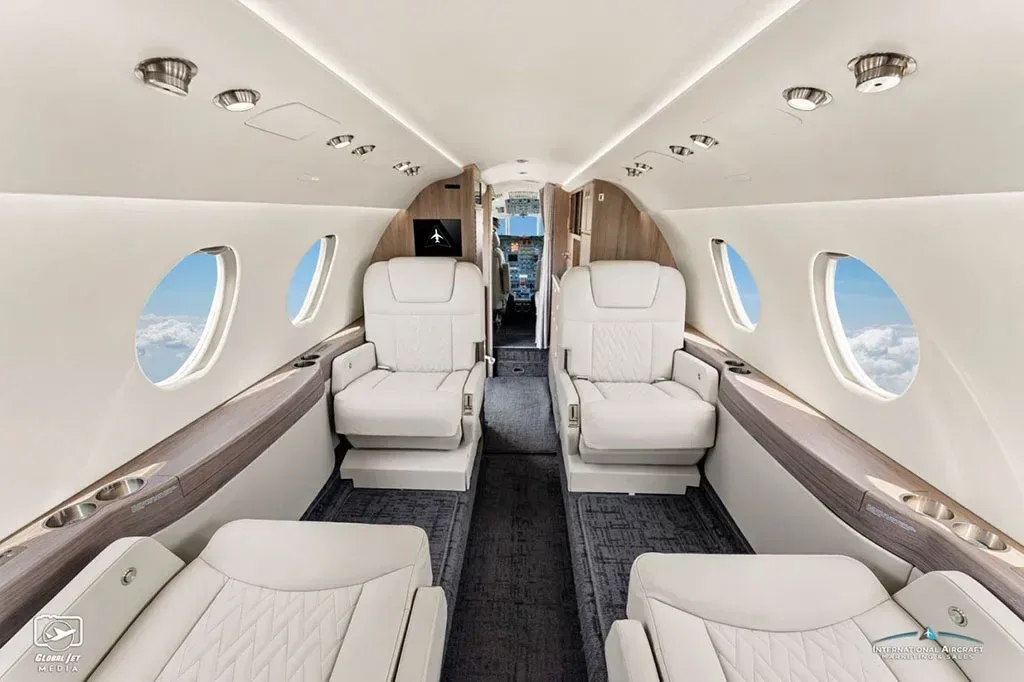 Cabin interior of a 1995 Dassault Falcon 50.