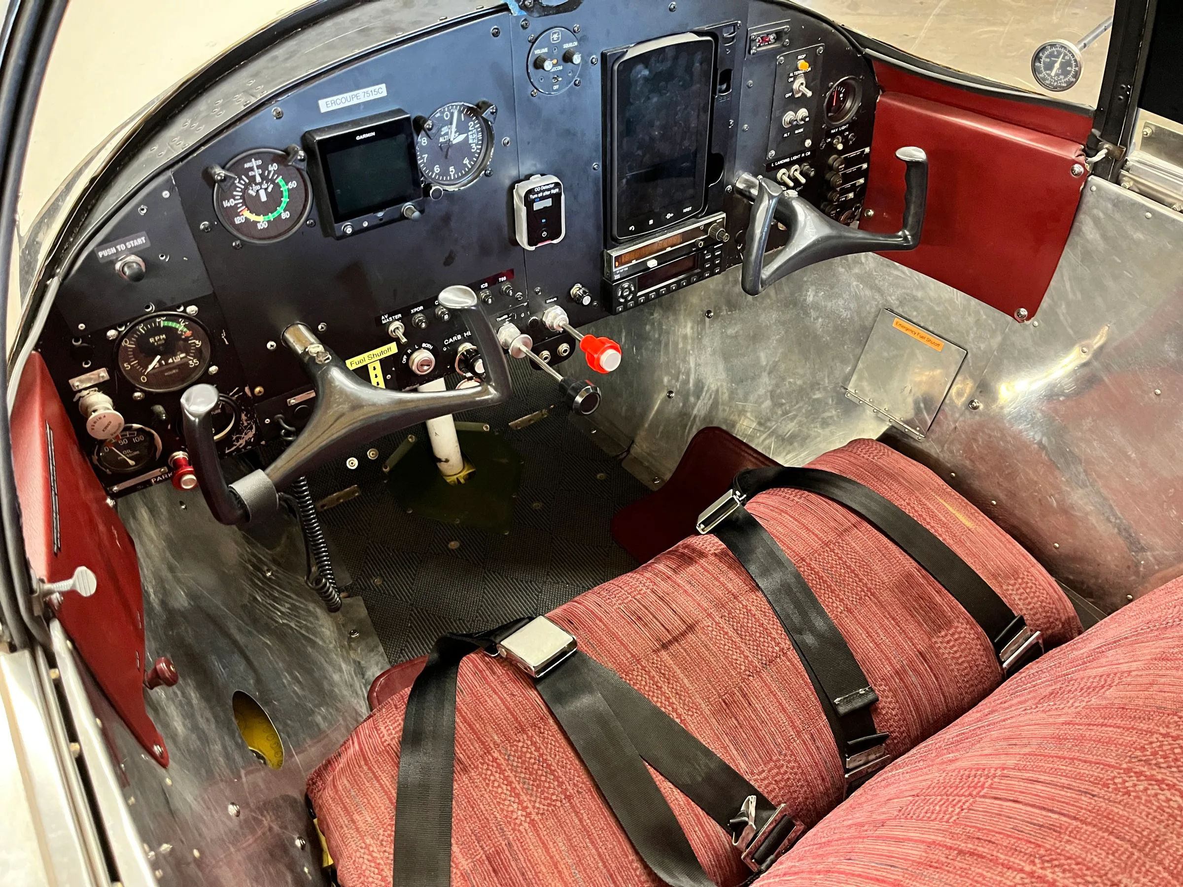 Cockpit and instrument panel of a 1957 Ercoupe Forney F-1.