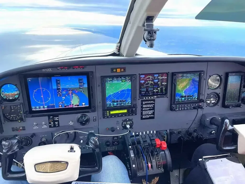 Cockpit and instrument panel of a 1977 Cessna 421C.