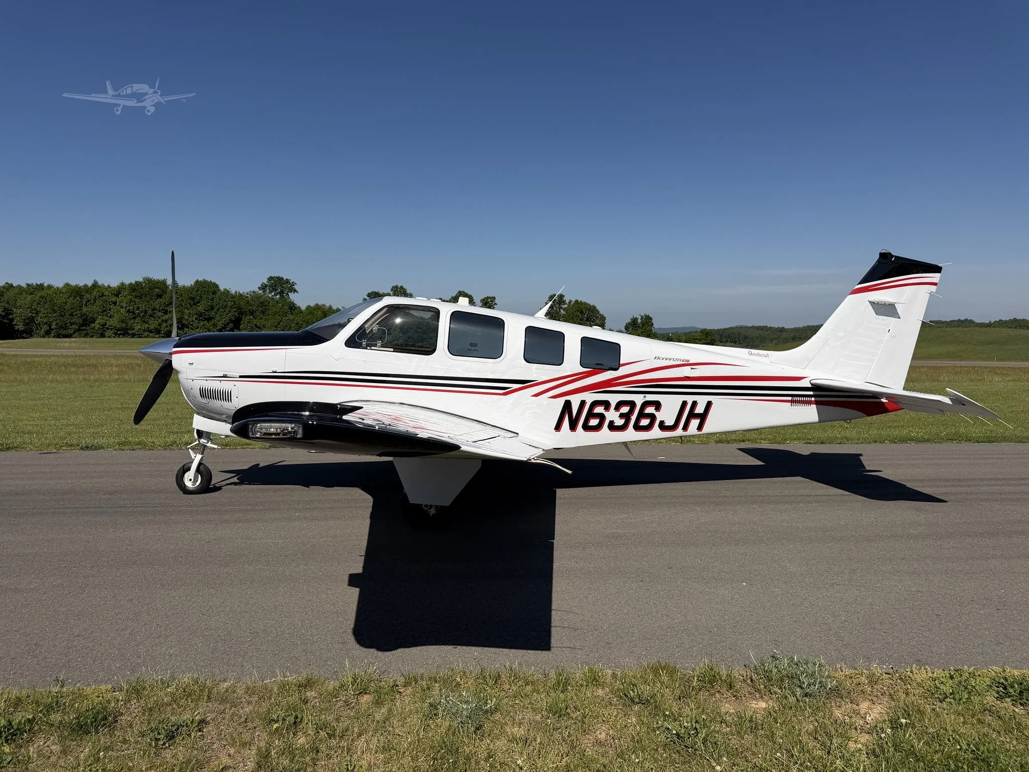 Exterior view of a 2016 BEECHCRAFT G36 BONANZA, N636JH.