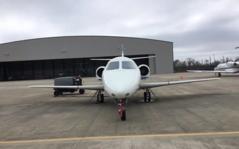 Exterior view of a 1981 Dassault Falcon 100.