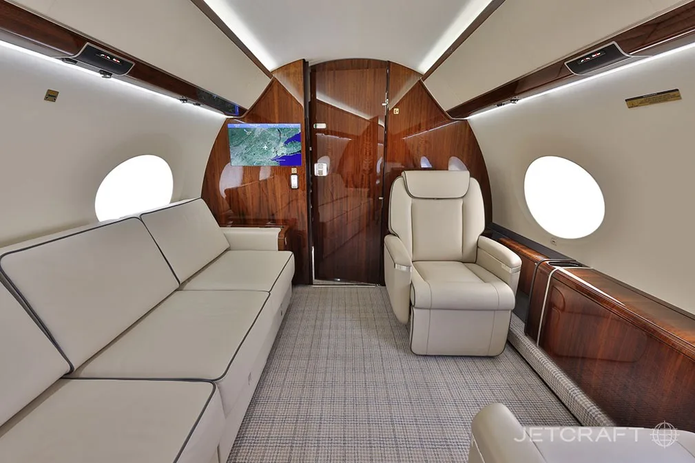 Cabin interior of a 2013 Gulfstream G650ER.