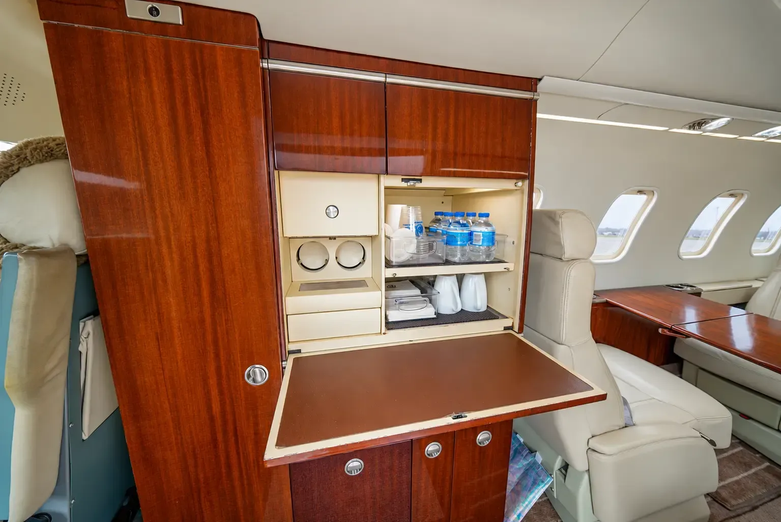 Cabin interior of a 2004 Learjet.