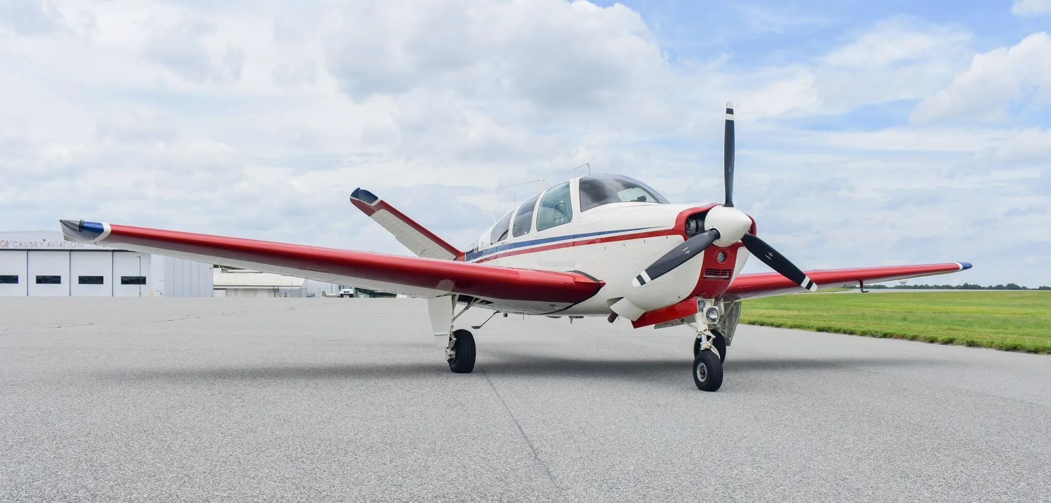 Exterior view of a 1965 Beechcraft S35 Bonanza.