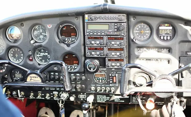 Cockpit and instrument panel of a 1963 Piper PA-28-180 Cherokee.
