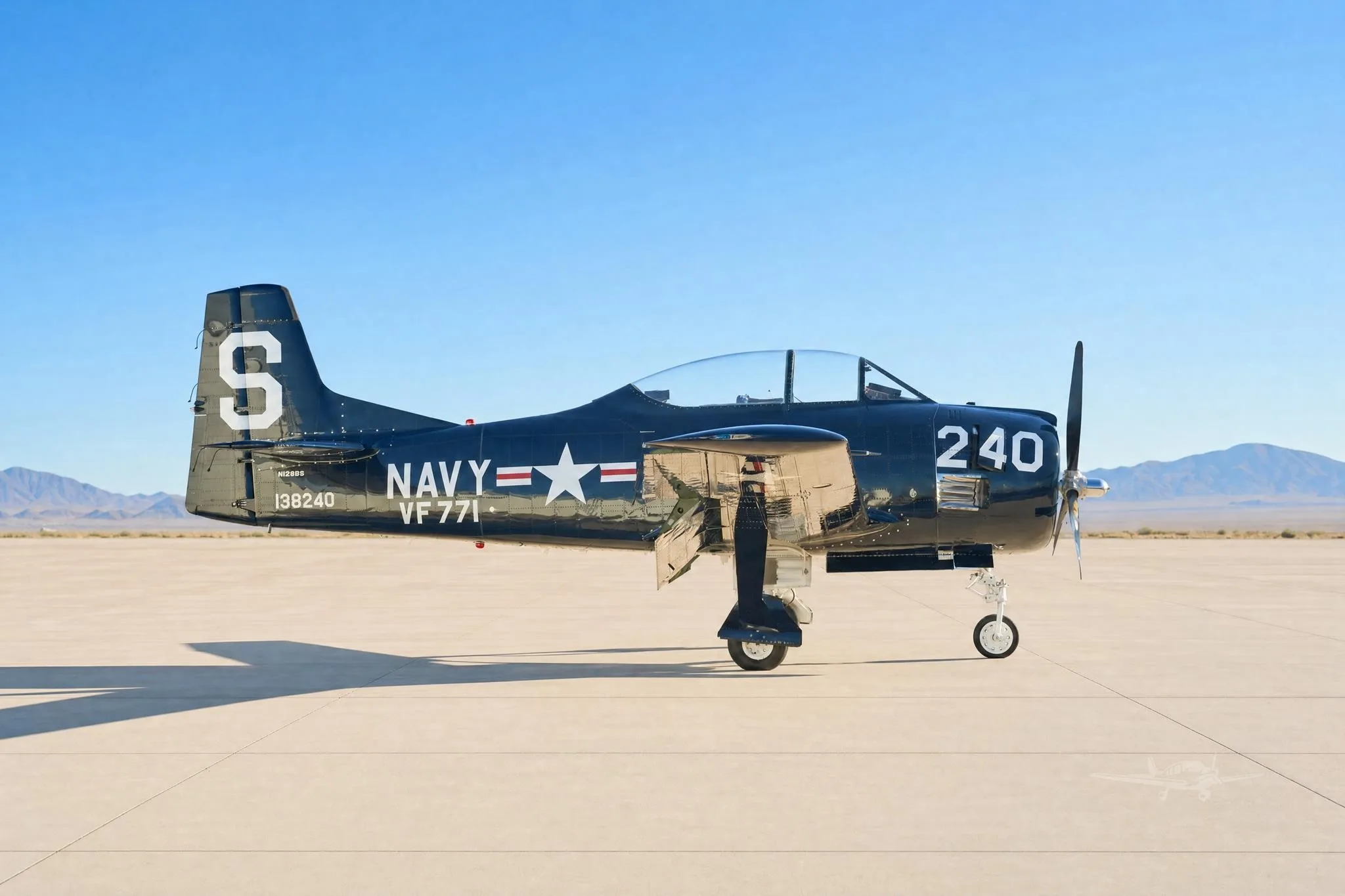 Exterior view of a 1955 NORTH AMERICAN T28B, N128BS.
