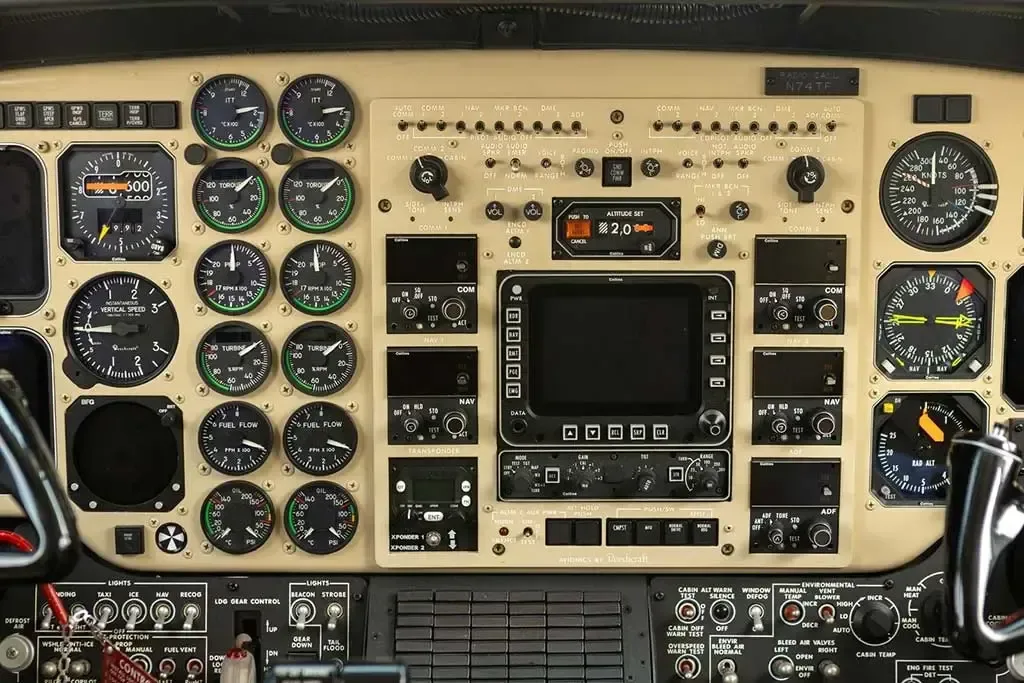 Avionics suite of a 2003 Beechcraft King Air.
