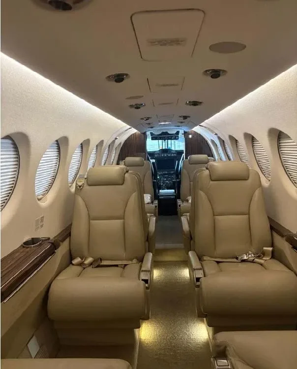 Cabin interior of a 2019 Beechcraft King Air 350i.