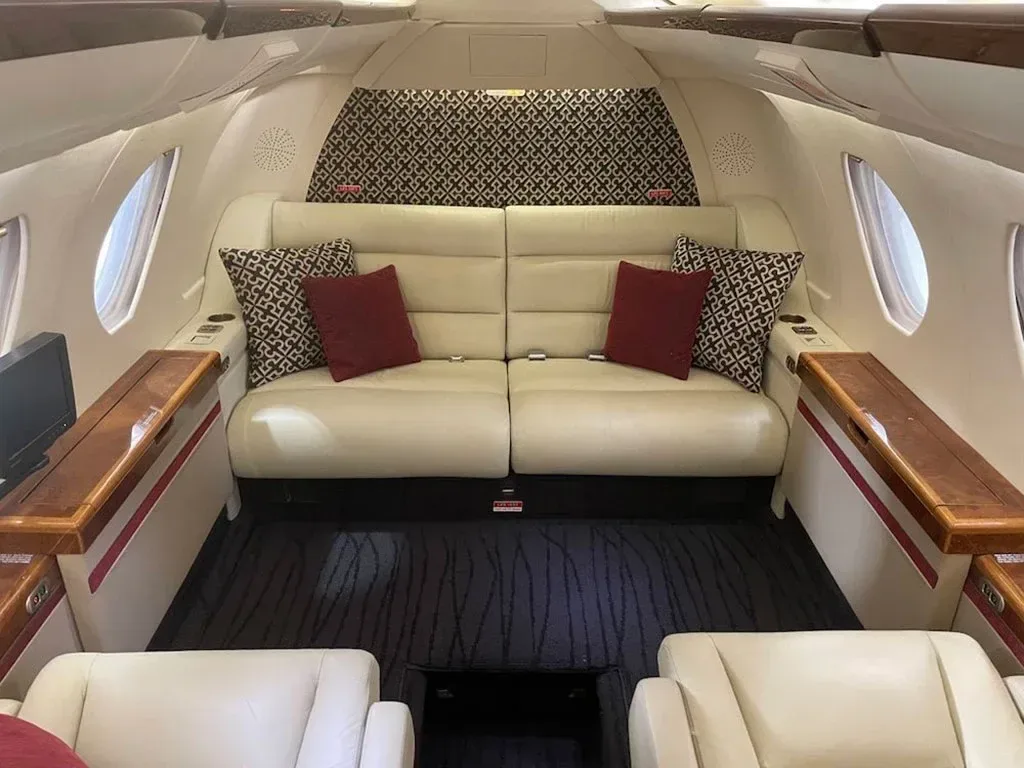 Cabin interior of a 1984 Dassault Falcon 50.