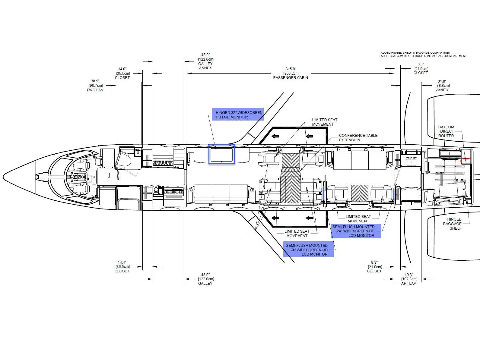 Specification or layout diagram for a 2021 Gulfstream g500.