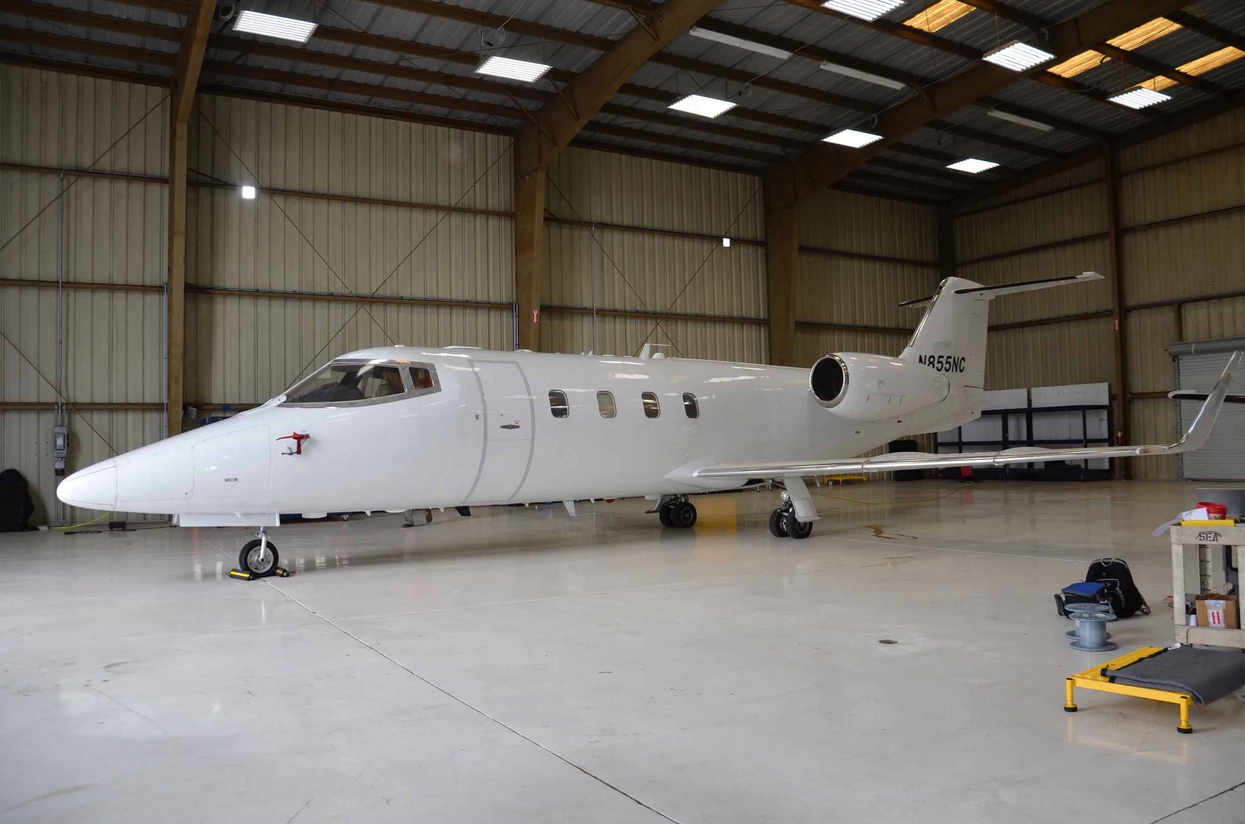 Exterior view of a 1984 Learjet 55 108, N855NC.