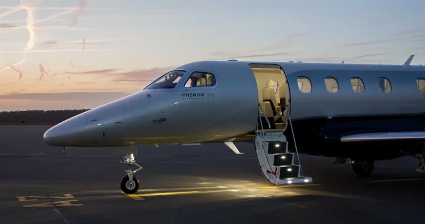 Exterior view of a 2009 Embraer Phenom 300.