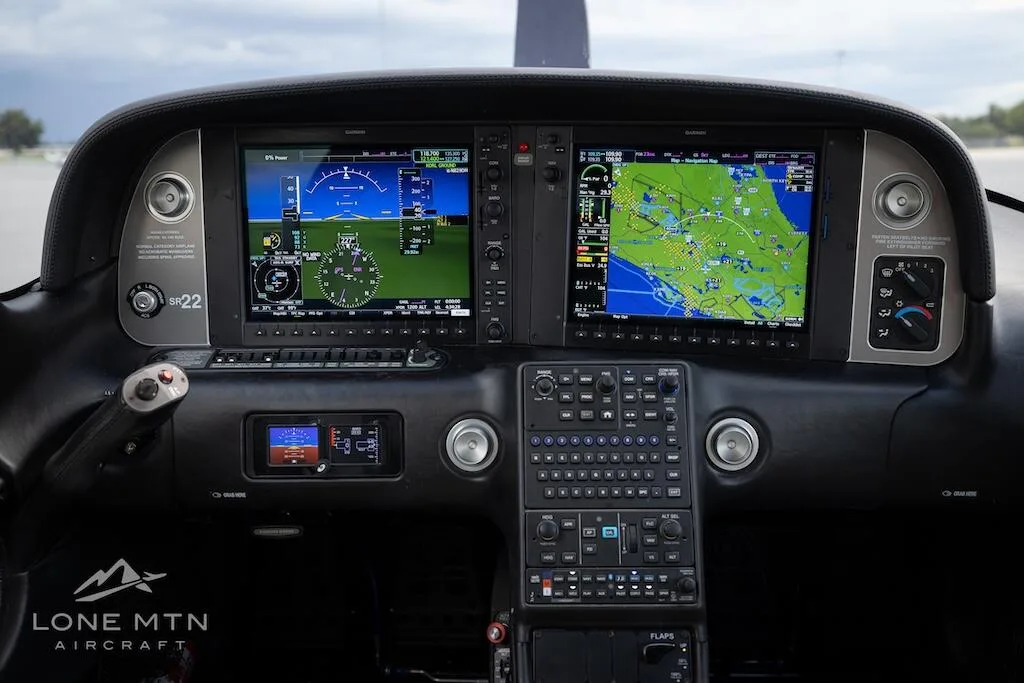 Avionics suite of a 2022 Cirrus SR22 G6 GTS.