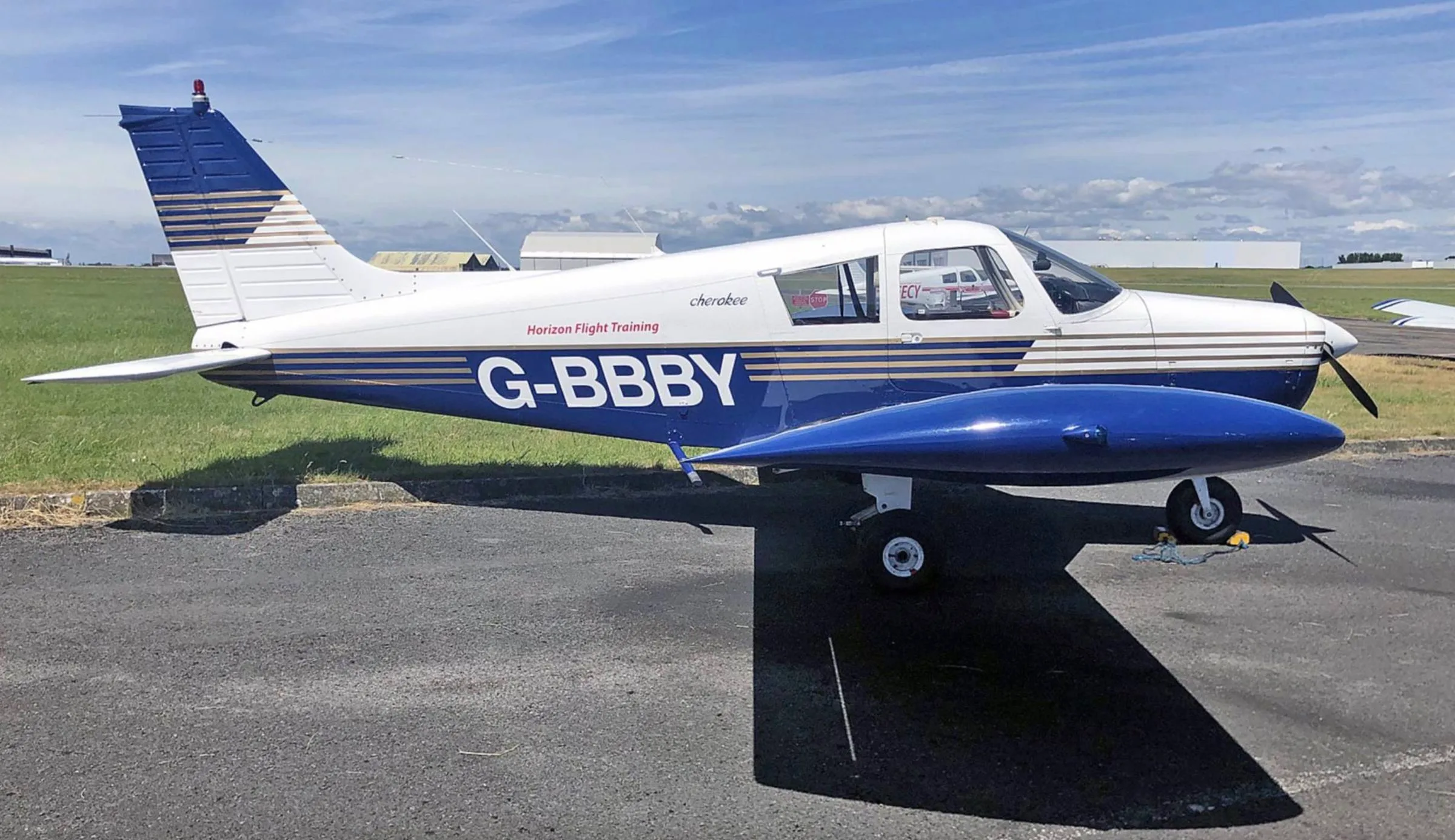 Exterior view of a 1973 Piper PA-28-140 Cherokee.