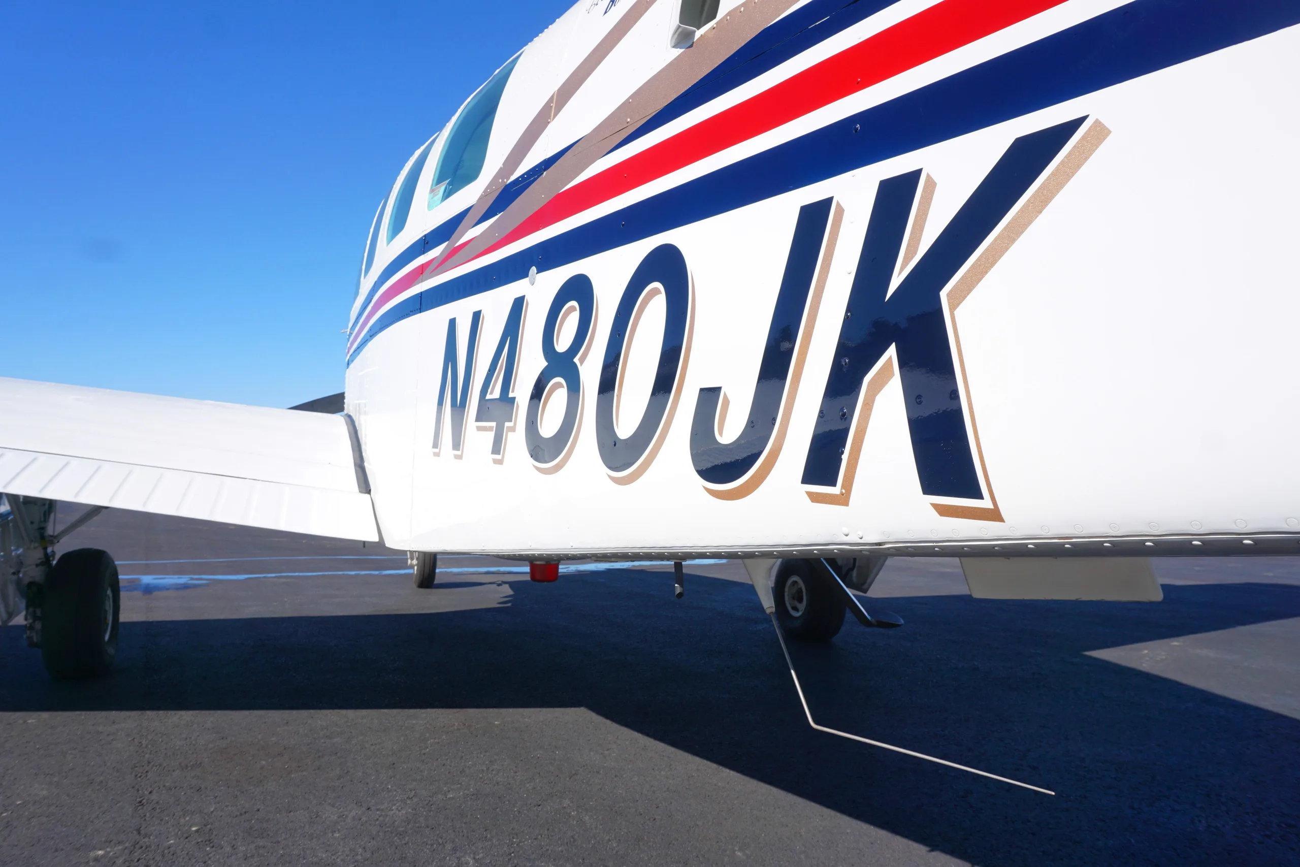 Exterior view of a 1997 Beechcraft A36 Bonanza.