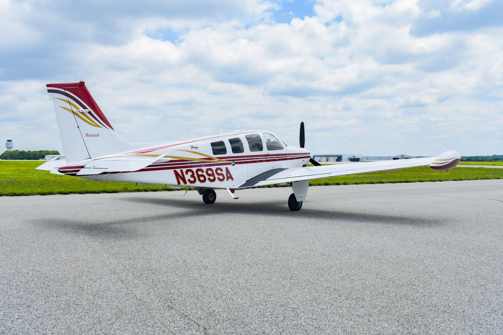 Exterior view of a 2001 Beechcraft A36 Bonanza.