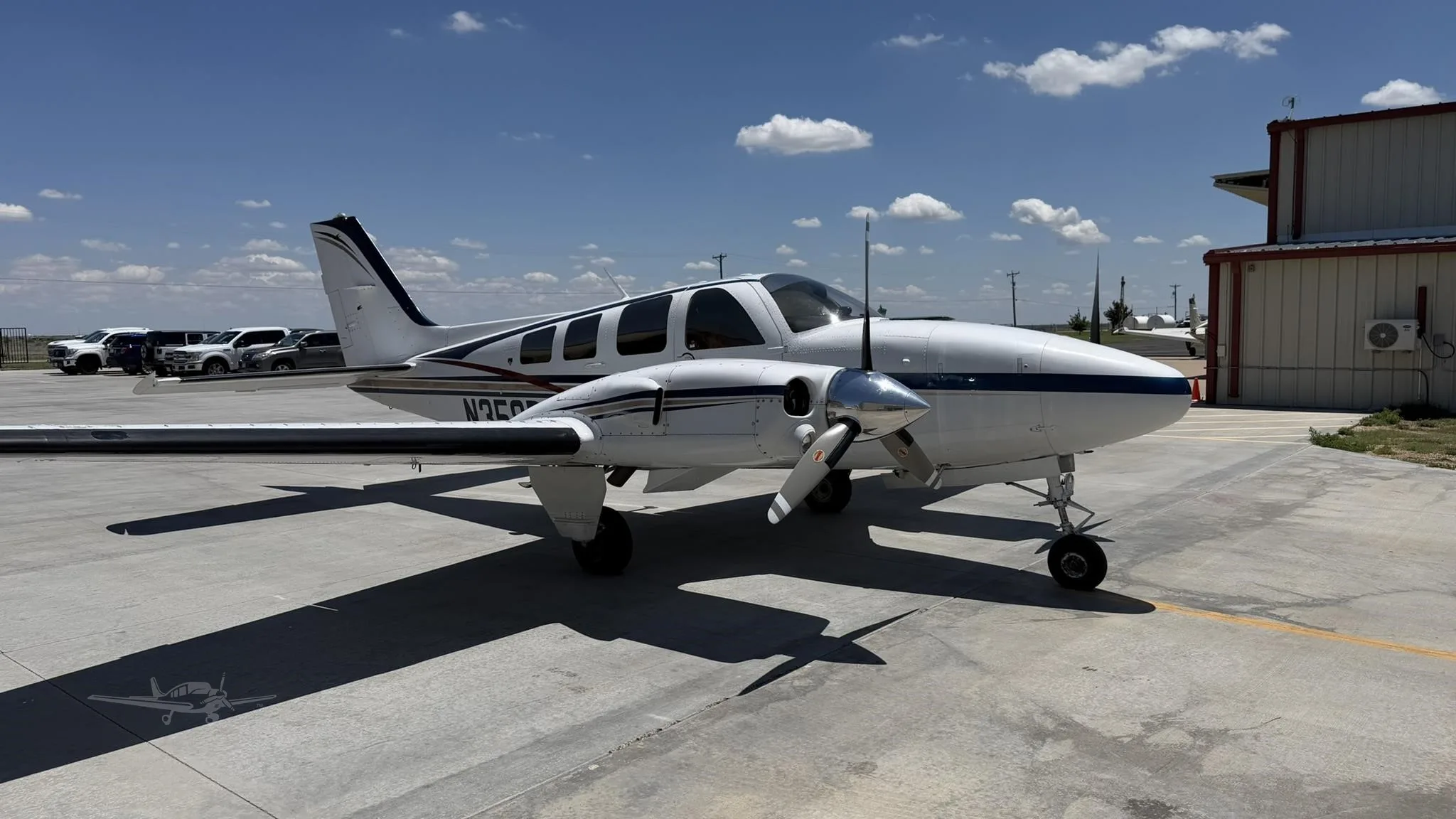 Exterior view of a 1977 BEECHCRAFT 58P BARON, N358PB.