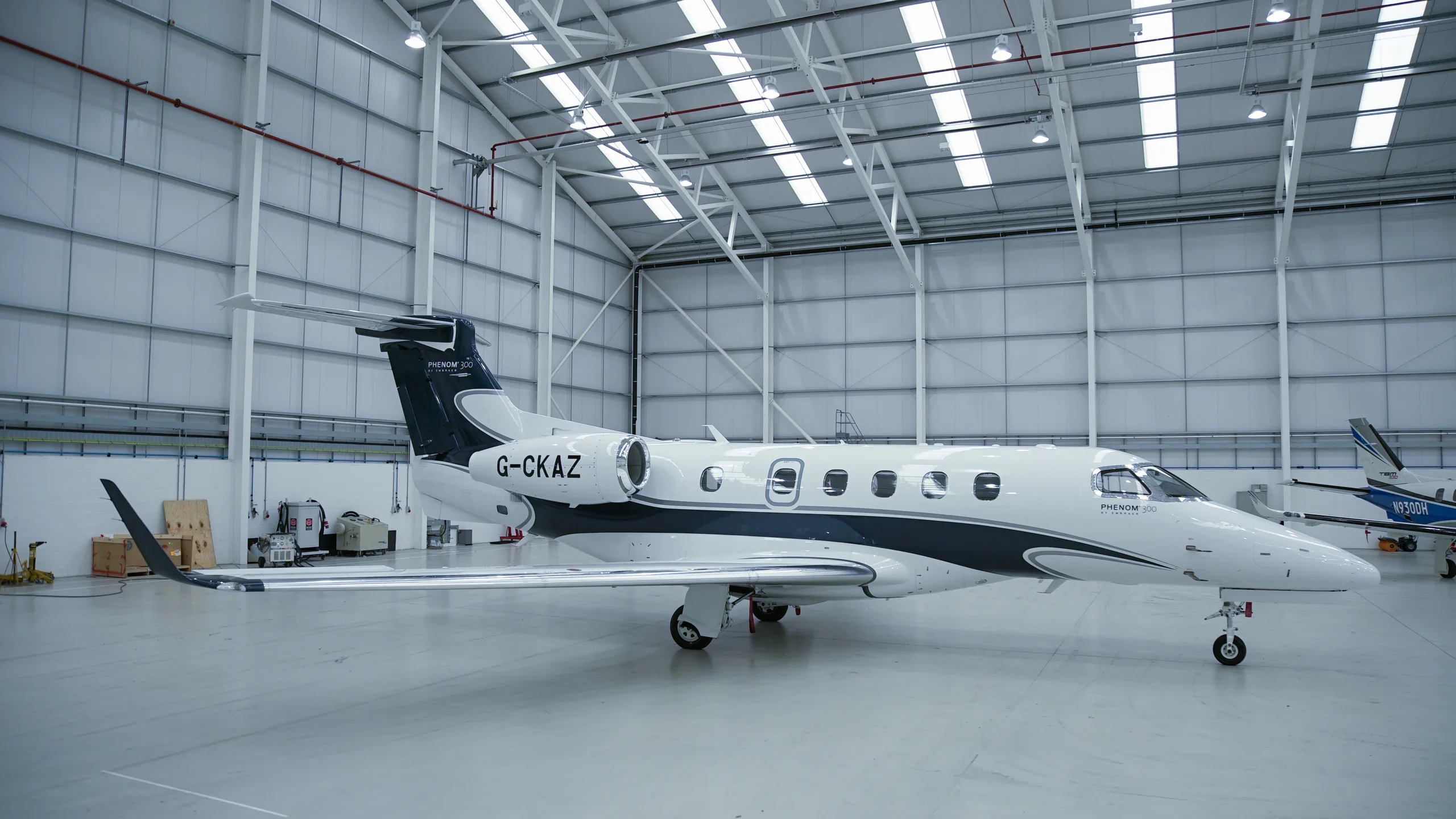 Exterior view of a 2017 Embraer phenom 300.