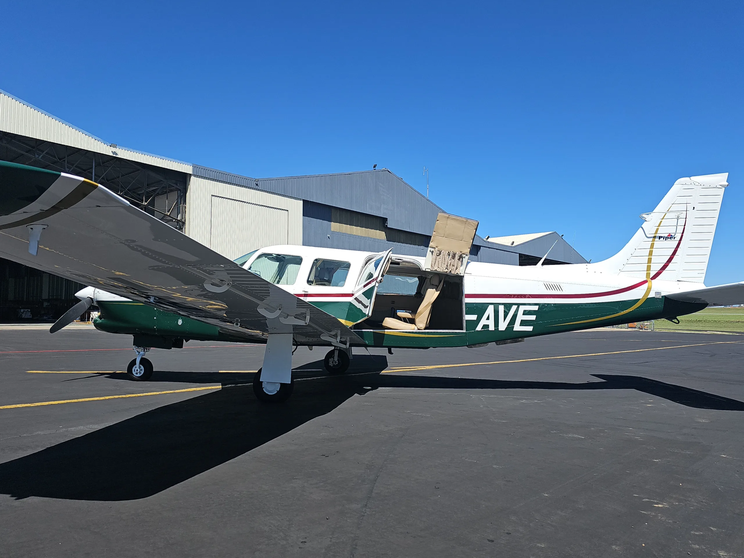 Exterior view of a 1980 Piper Turbo Saratoga SP, ZS-AVE.