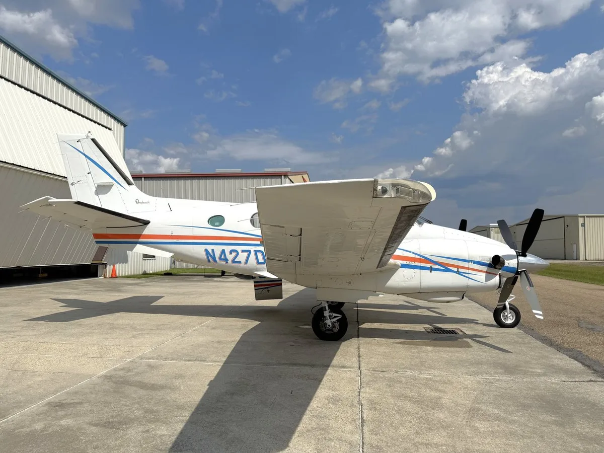 Exterior view of a 1979 Beechcraft King Air C90 SN, N427DM.