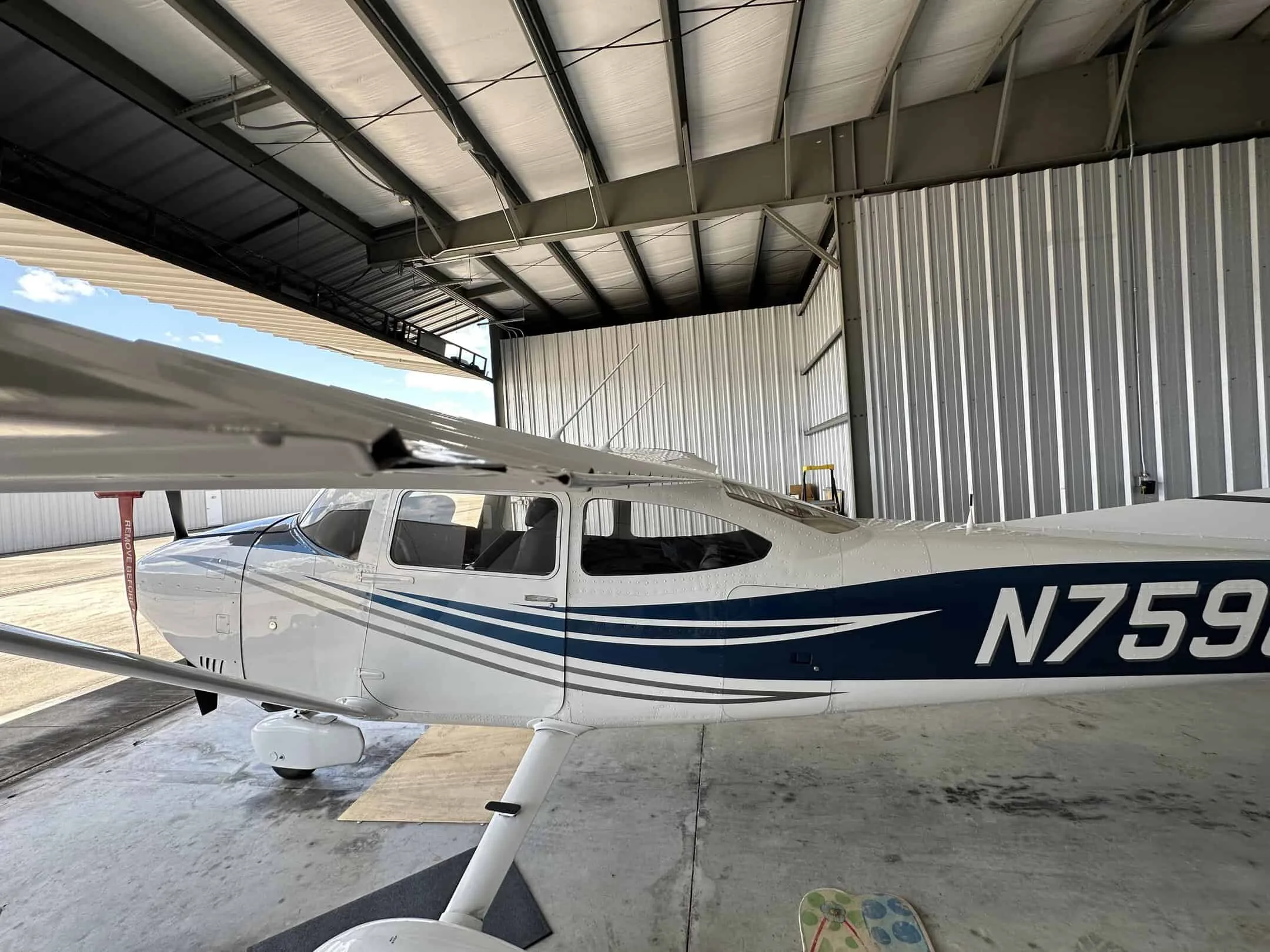 Exterior view of a 1977 Cessna 182Q, N759CB.