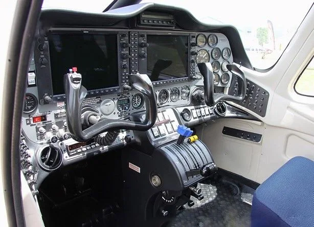 Cockpit and instrument panel of a 2007 Tecnam P2006T.