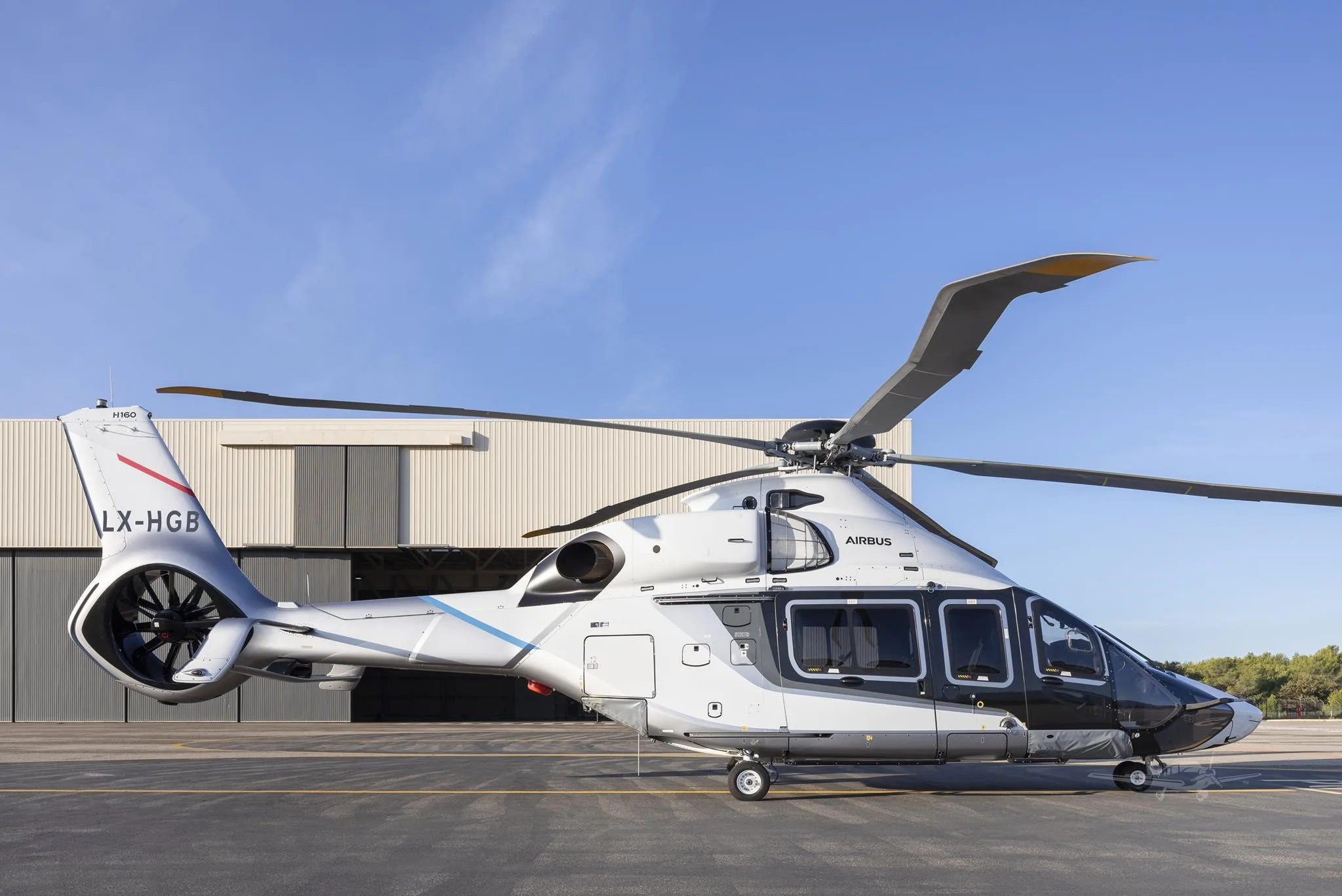 Exterior view of a 2024 AIRBUS H160, LX-HGB.
