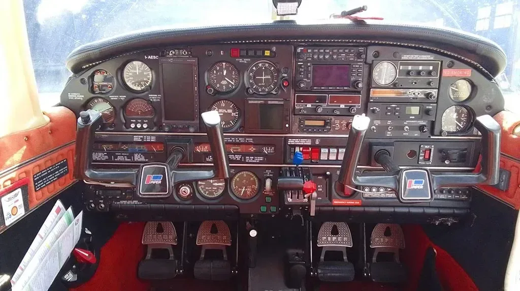 Cockpit and instrument panel of a 1979 Piper Arrow IV.