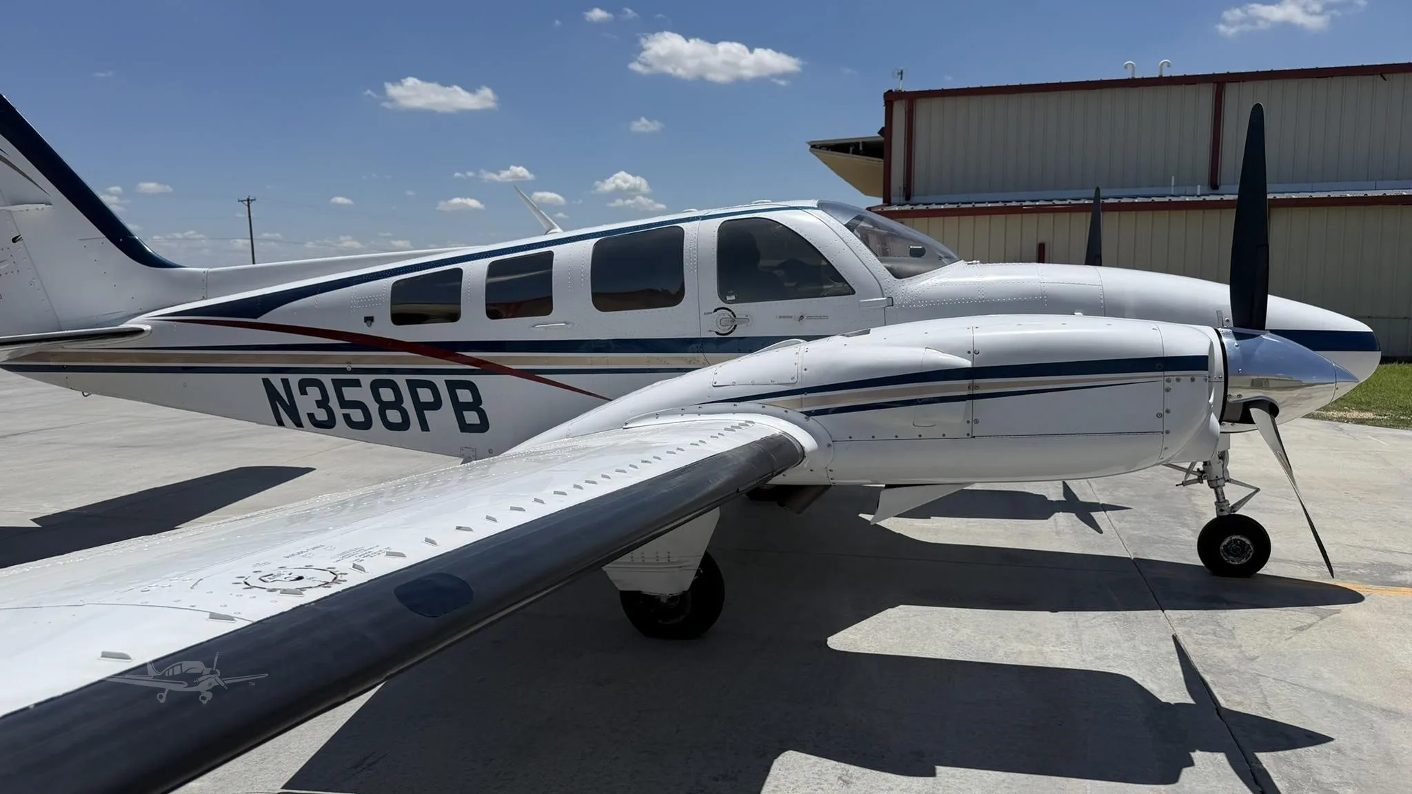 Exterior view of a 1977 BEECHCRAFT 58P BARON, N358PB.