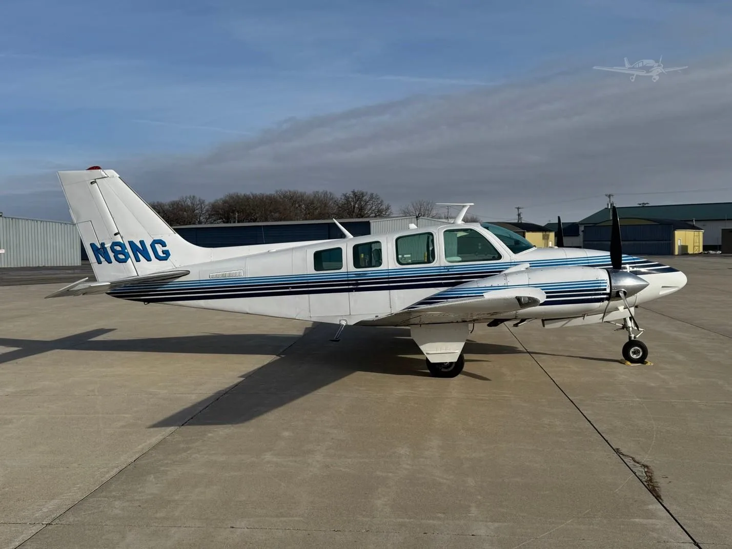 Exterior view of a 1970 BEECHCRAFT 58 BARON, N8NG.