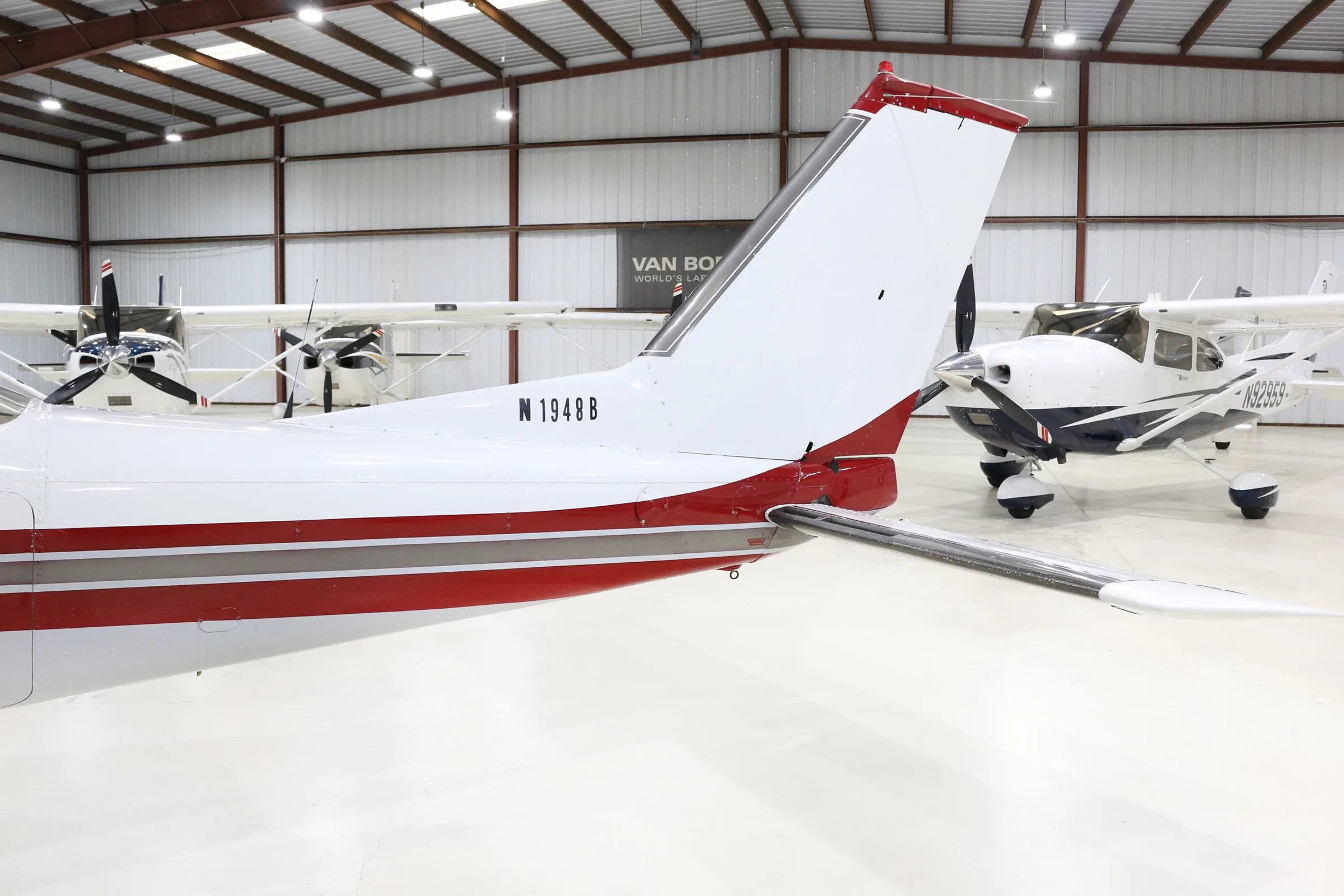 Exterior view of a 1974 Cessna 177RG, N1948B.