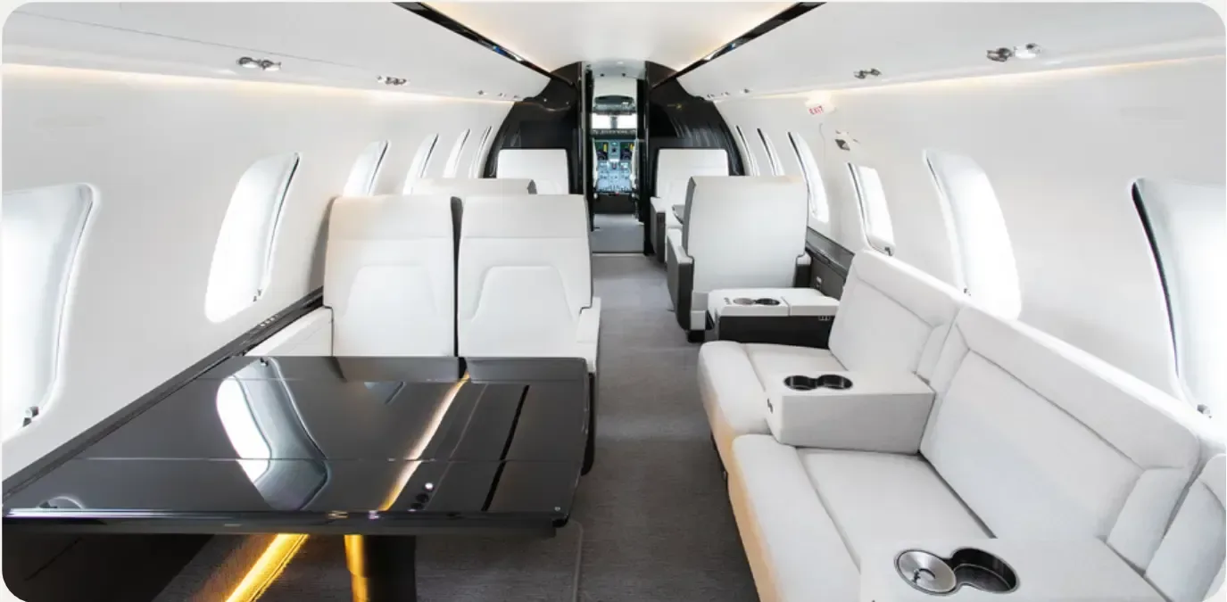 Cabin interior of a 2008 Bombardier Challenger.