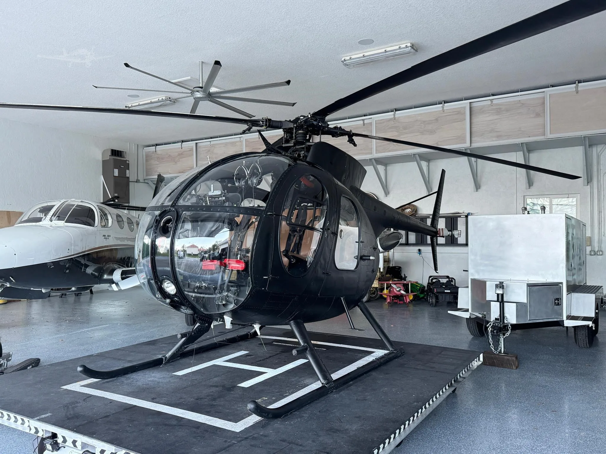 Exterior view of a 1967 HUGHES 369A, N21772.