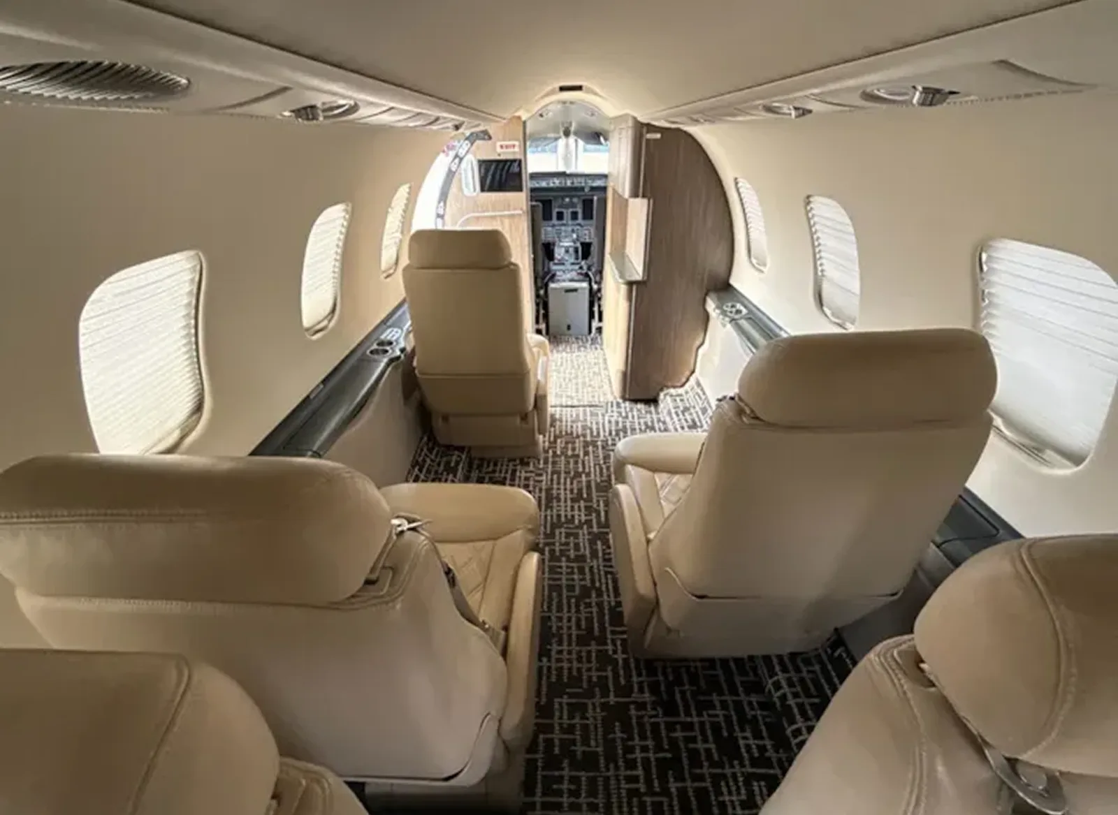 Cabin interior of a 2002 Learjet 45.