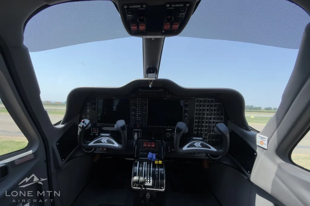 Cockpit and instrument panel of a 2021 Tecnam P2006T.