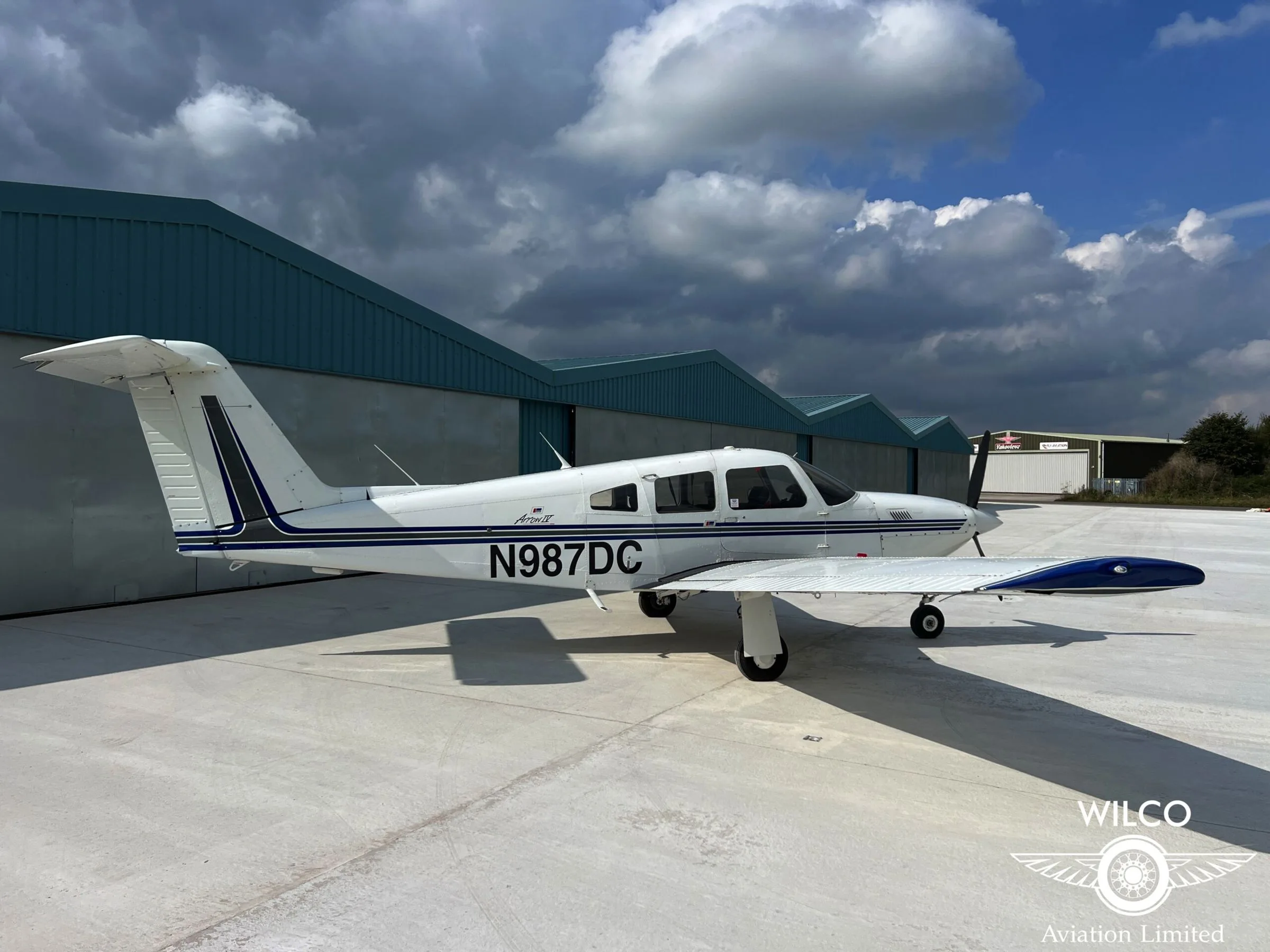 Exterior view of a 1980 Piper PA-28RT-201T Turbo Arrow IV.