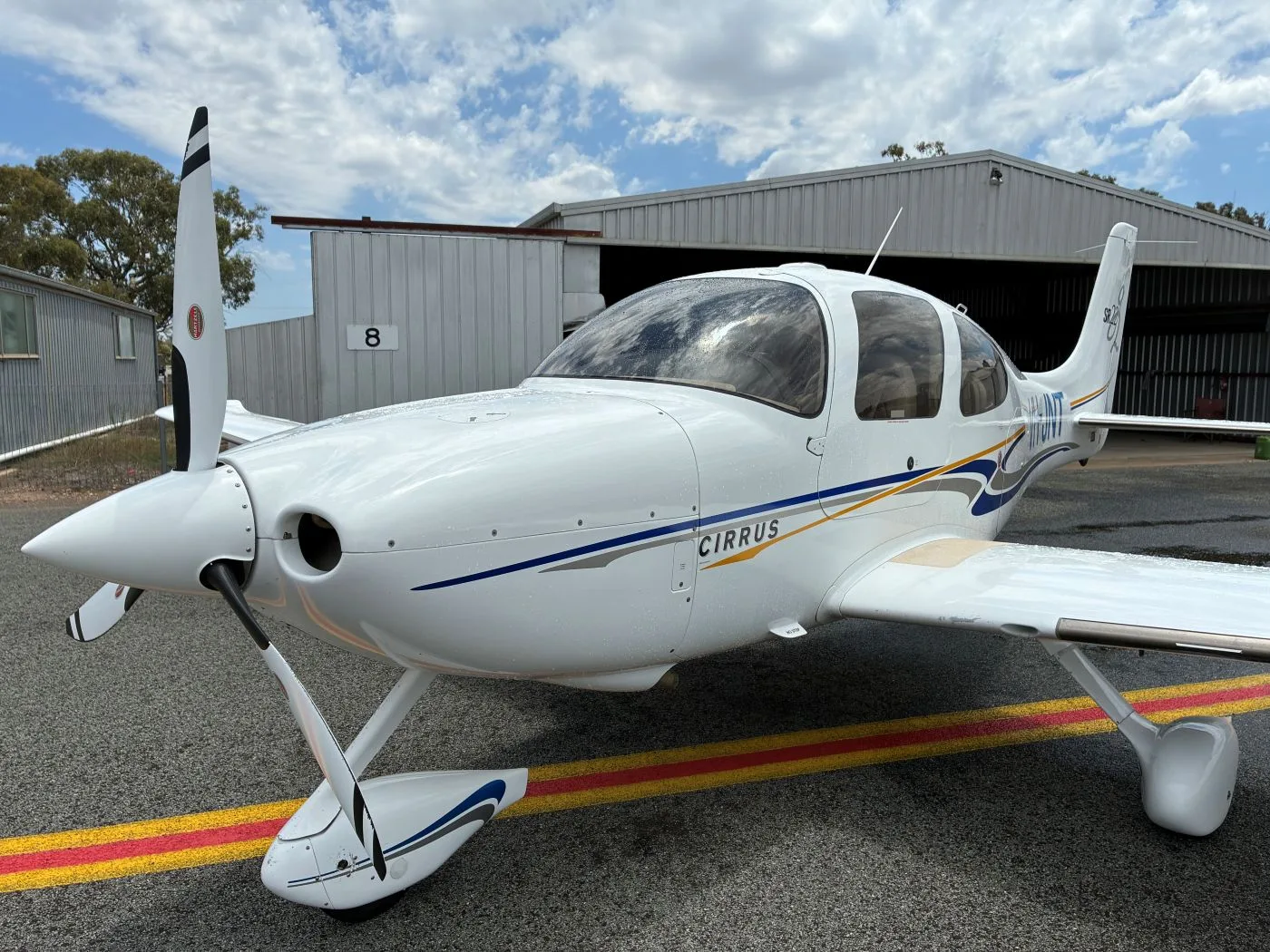 Exterior view of a 2003 Cirrus SR22, VH-SRI.