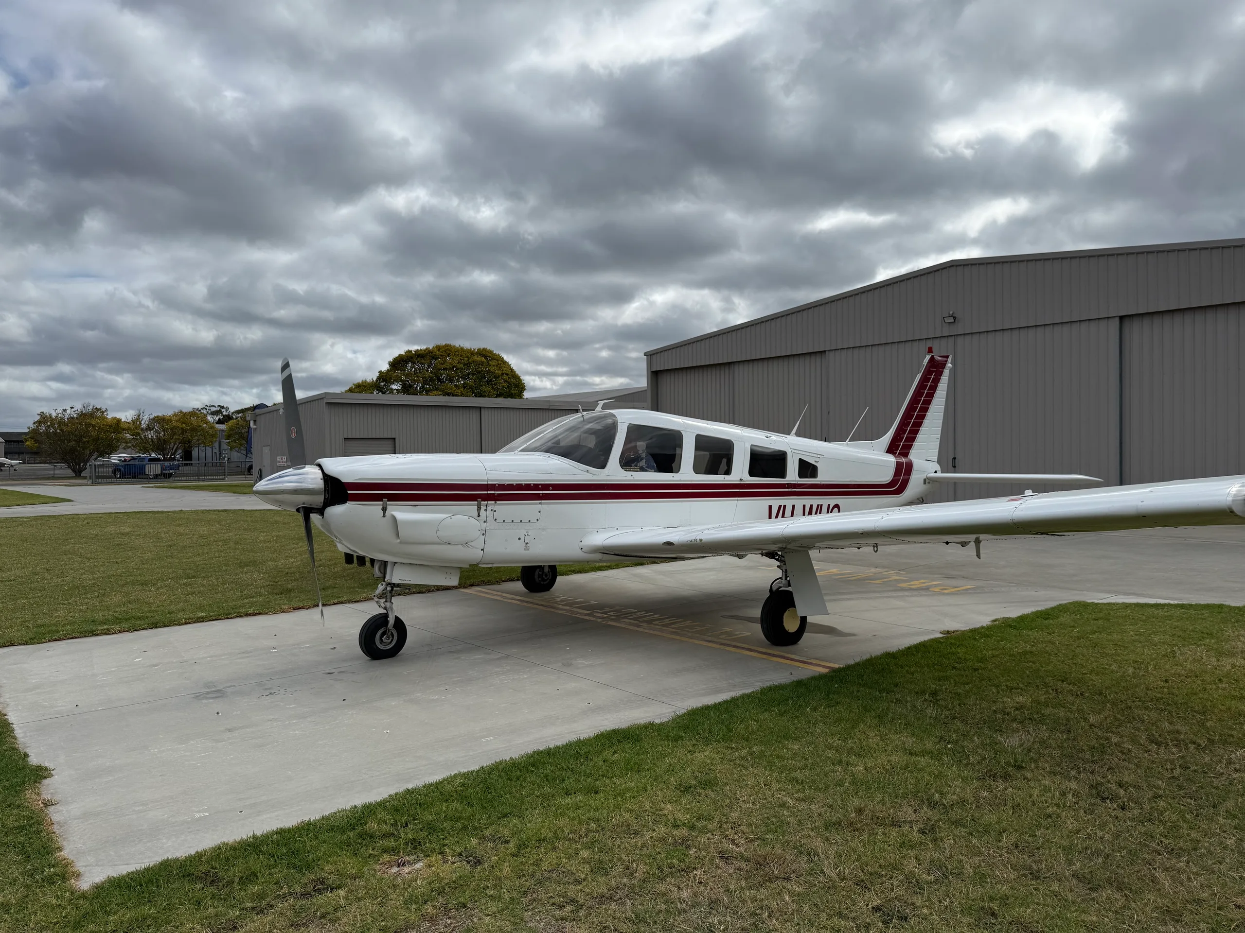 Exterior view of a 1965 Piper Cherokee 6, VH-ALL.
