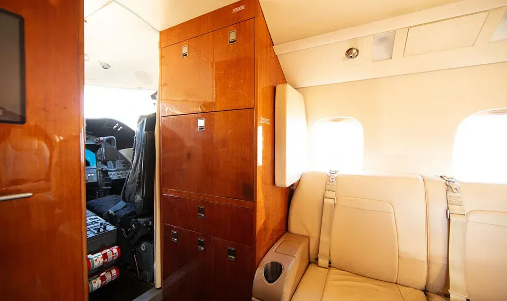 Cabin interior of a 2012 Learjet.