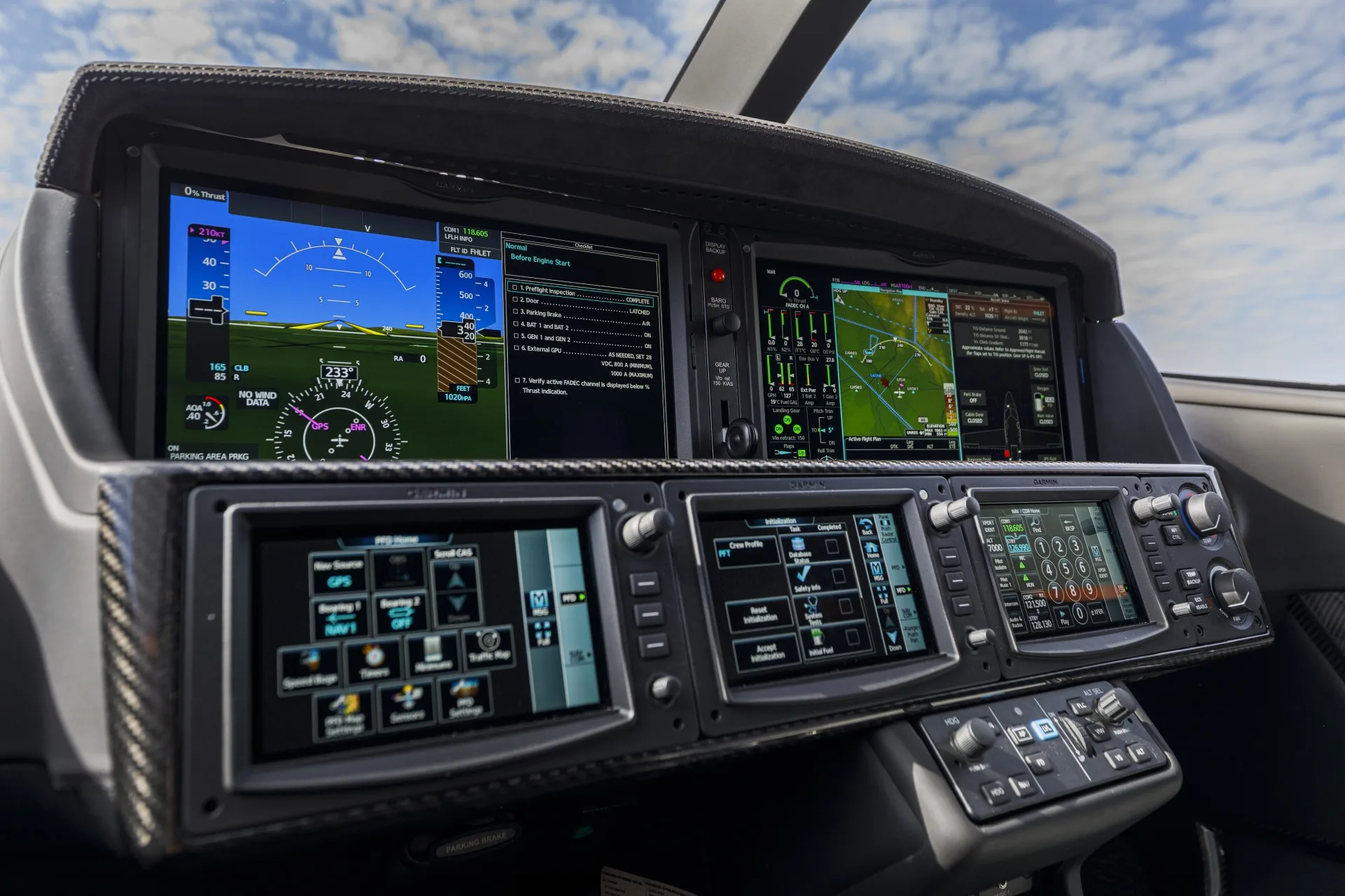 Avionics suite of a 2024 Cirrus Vision Jet.