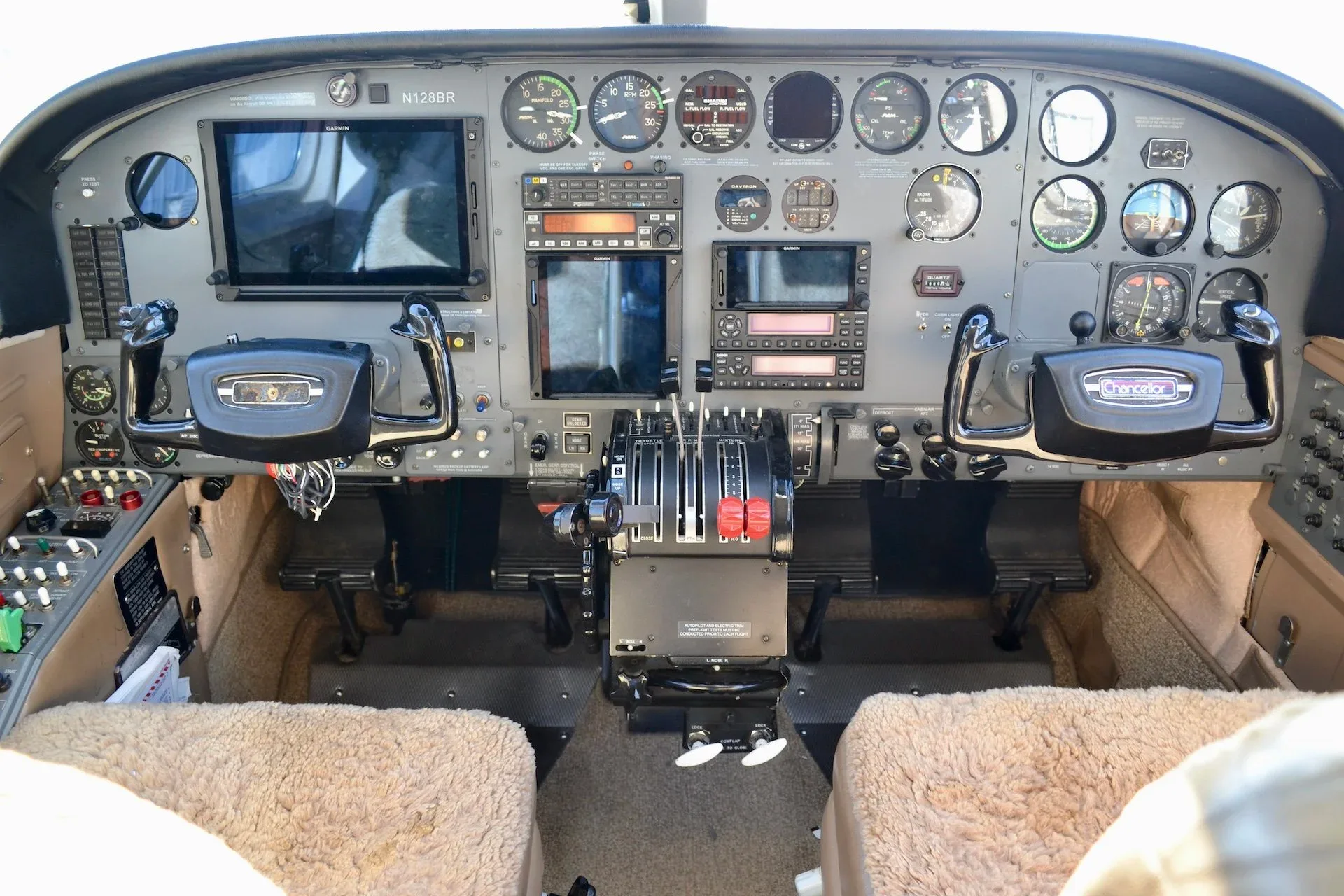 Cockpit and instrument panel of a 1979 Cessna 414A Chancellor — Carolina Jet.