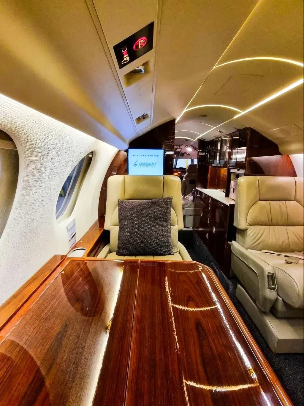 Cabin interior of a 1995 Dassault Falcon.