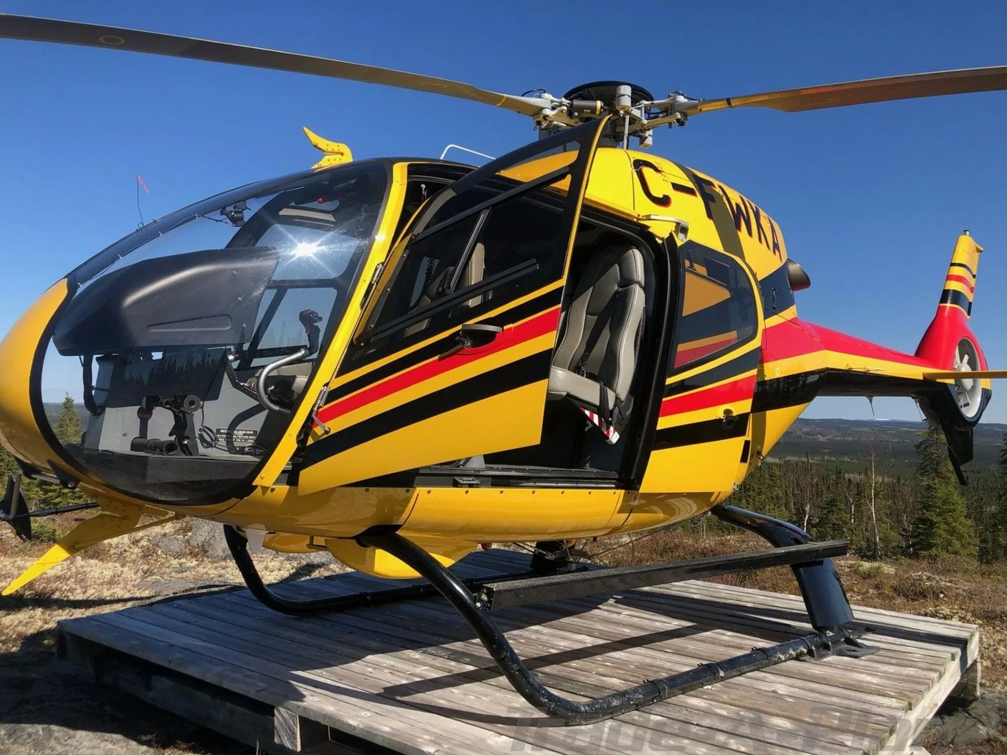 Exterior view of a 2007 EUROCOPTER EC 120B, C-FWKA.
